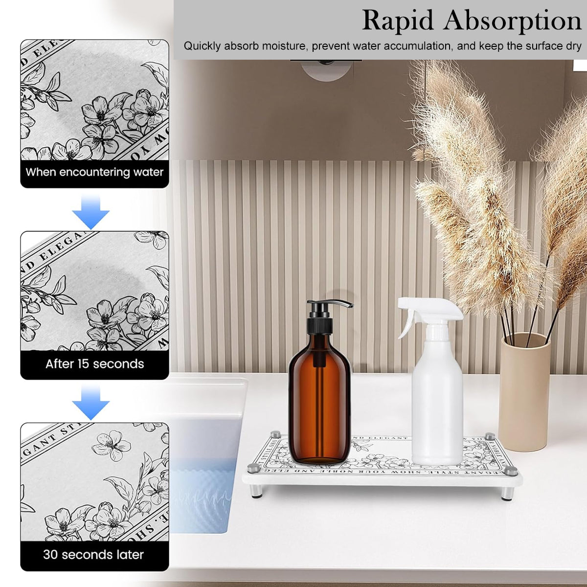 HASTHIP Bathroom Toiletries Holder Elegant Print Countertop Organizer 25x10cm Small Diatom Mud Water Absorbing Storage Shelf Scented Candle Stand Multipurpose Shelf for Bathroom, Kitchen HASTHIP Bathroom Toiletries Holder Elegant Print Countertop Organizer 25x10cm Small Diatom Mud Water Absorbing Storage Shelf Scented Candle Stand Multipurpose Shelf for Bathroom, Kitchen